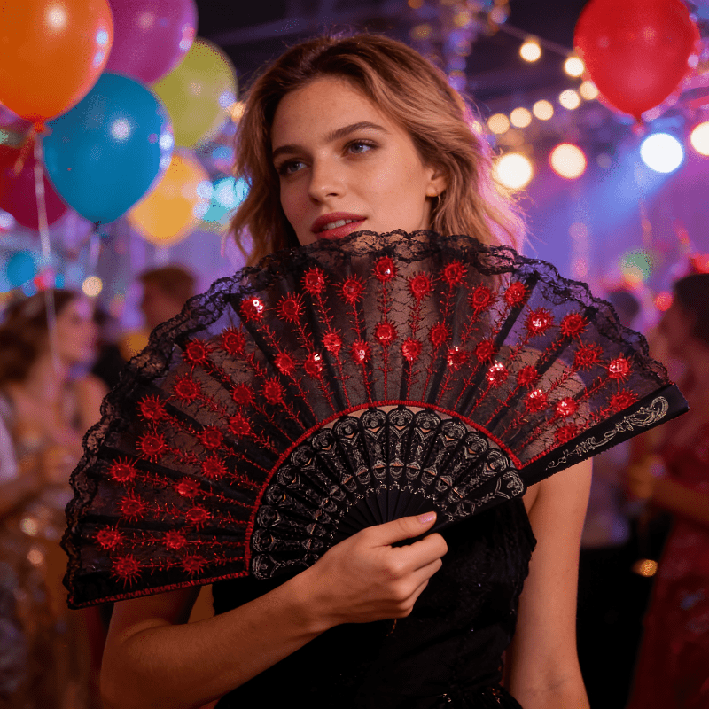 Spanish Style Folding Hand Fan - Tassel Fringe Trim review and price